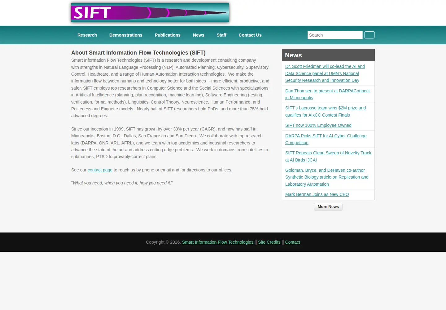 Captured homepage of sift.net in the current scan