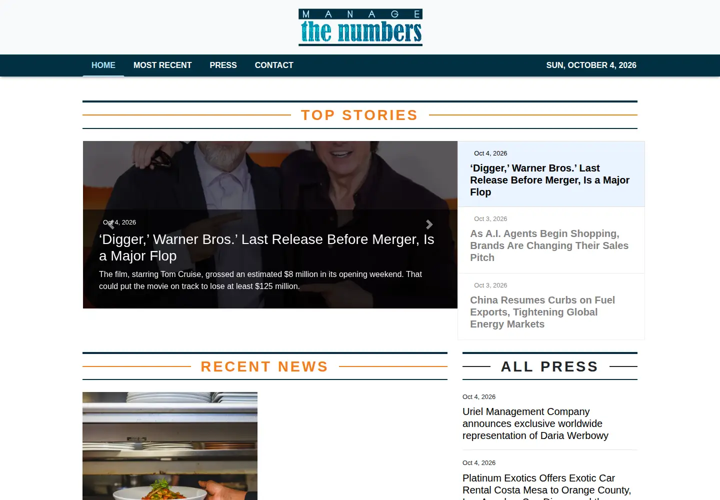 Screenshot of managethenumbers.com