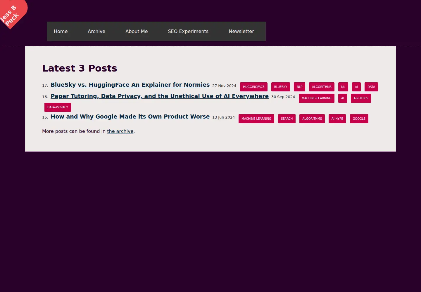 Screenshot of jessbpeck.com