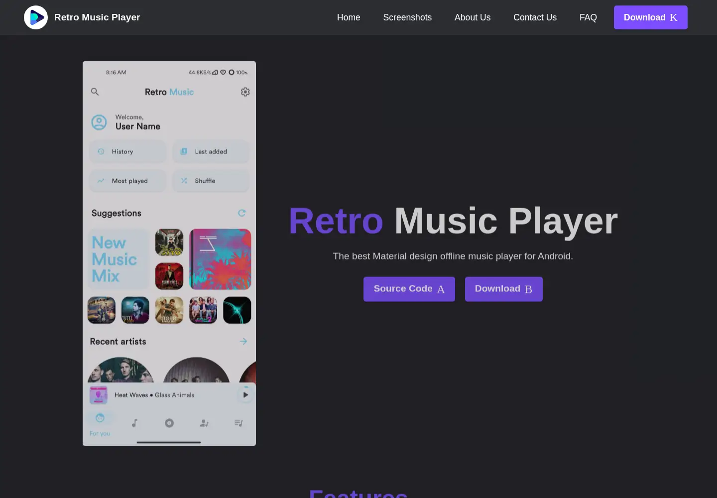 Captured homepage of retromusic.app in the current scan