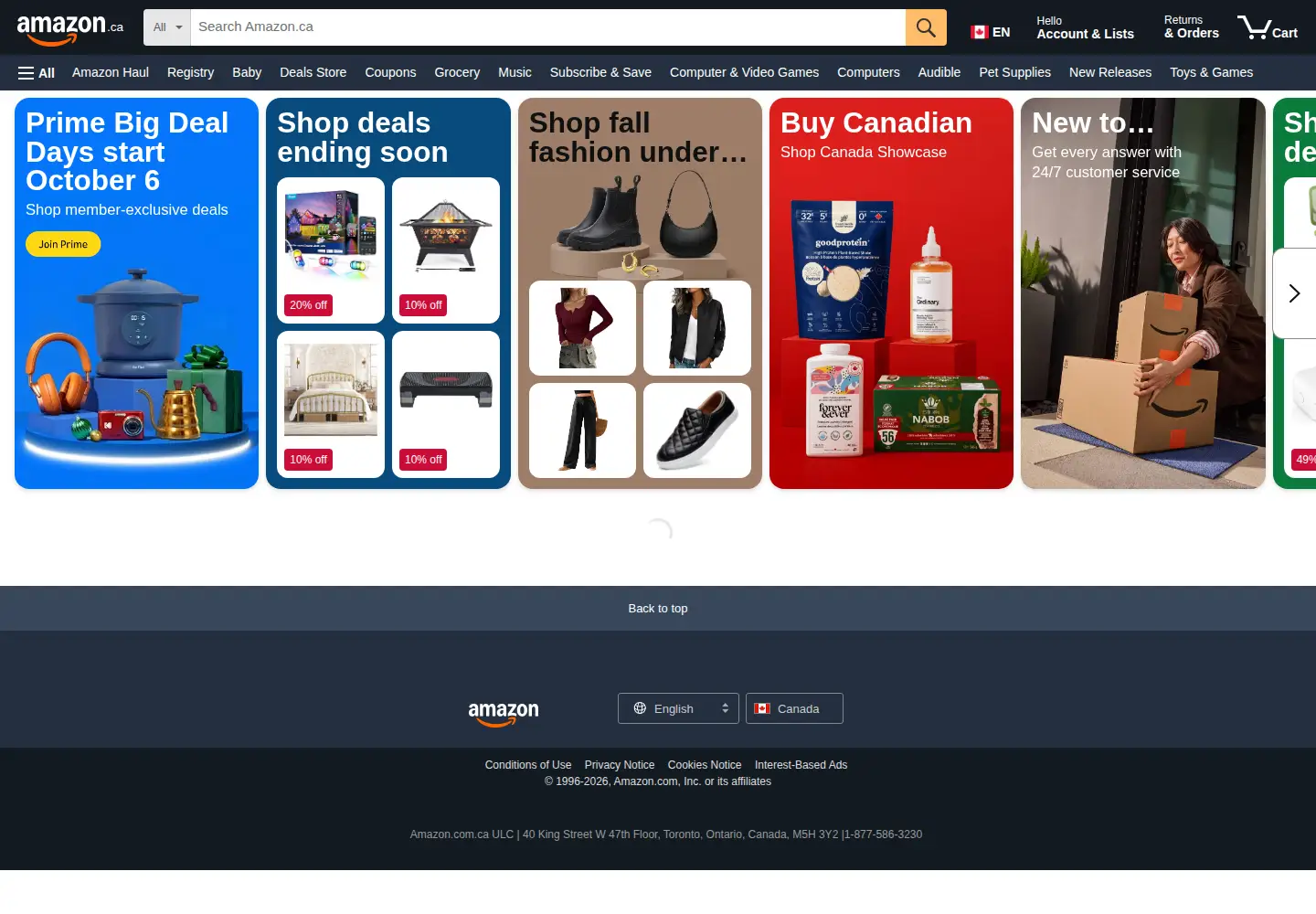 Screenshot of amazon.ca