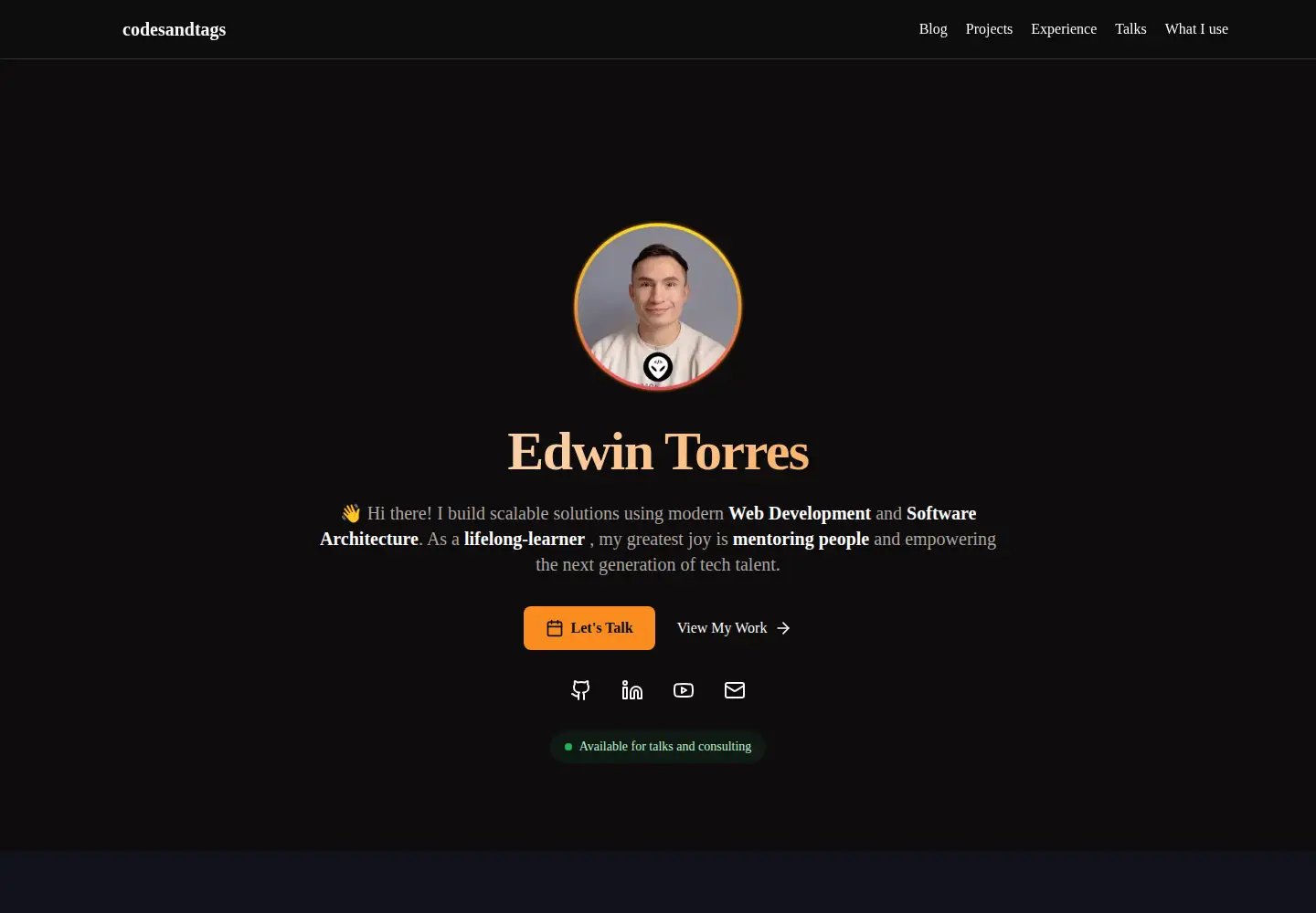 Captured homepage of codesandtags.io in the current scan