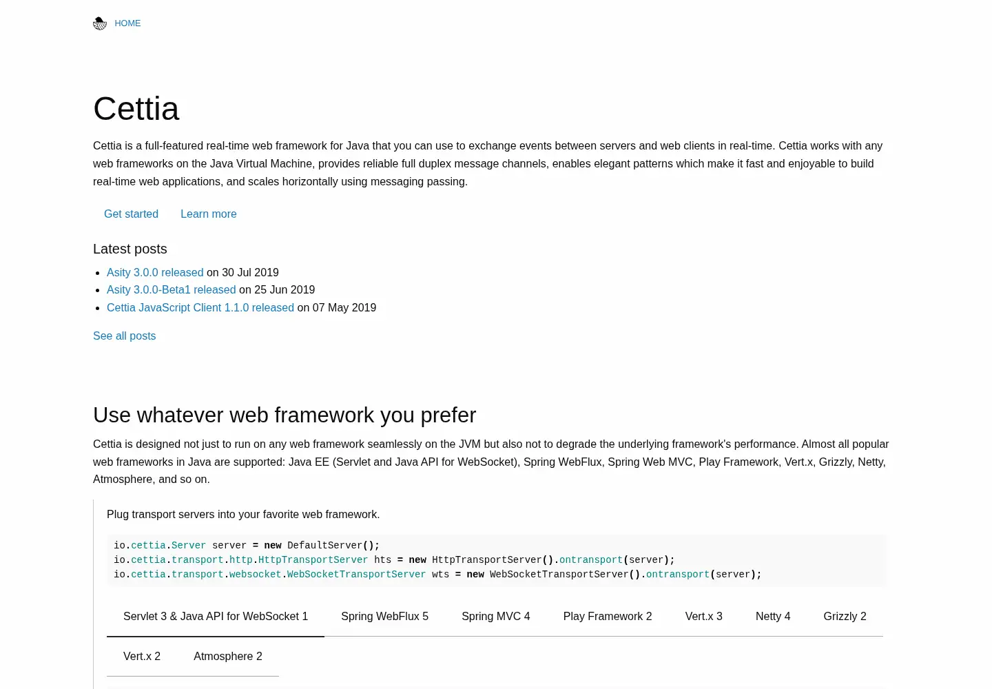 Screenshot of cettia.io