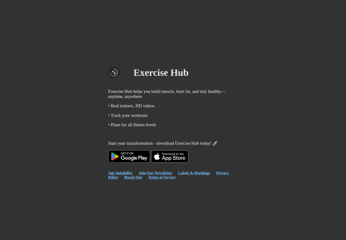 Screenshot of exercisehubapp.com