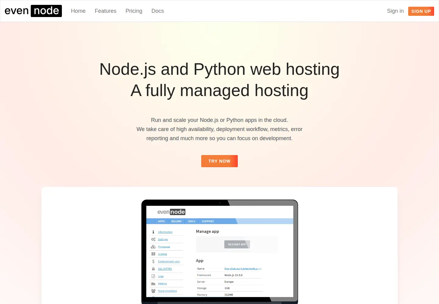 Screenshot of evennode.com