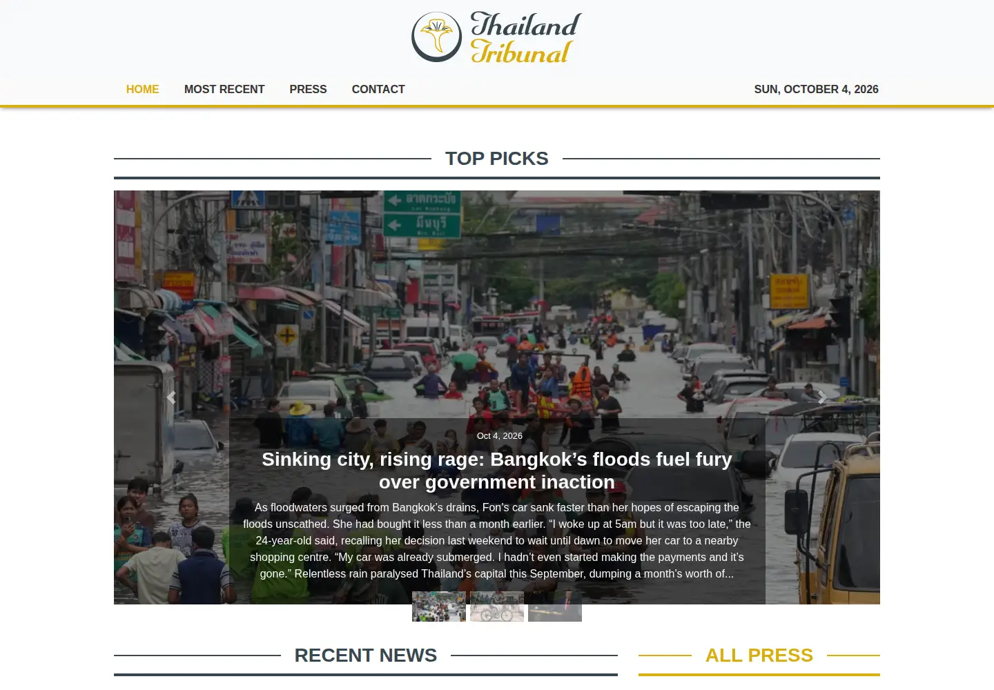 Captured homepage of thailandtribunal.com in the current scan