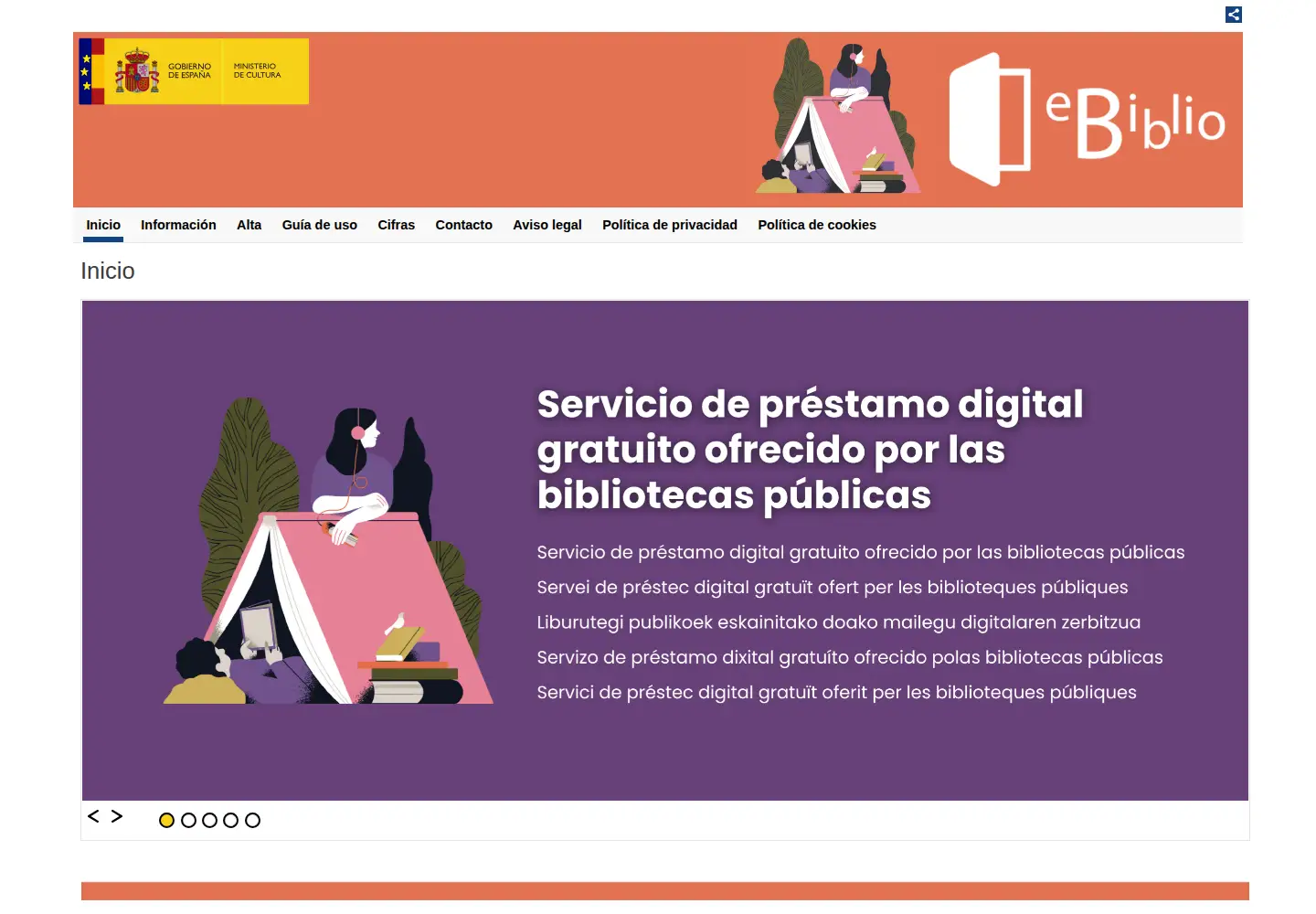 Captured homepage of ebiblio.es in the current scan