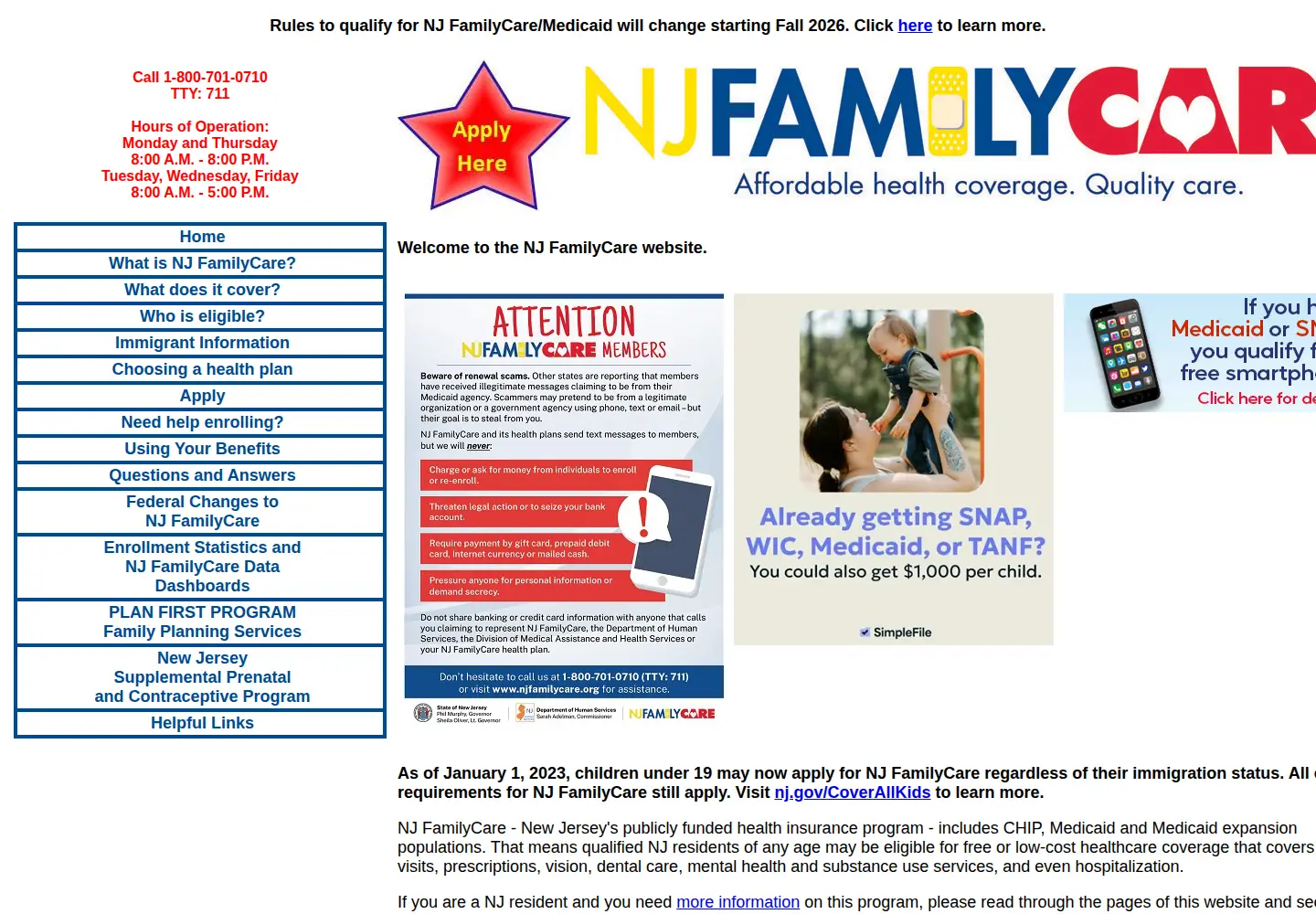 Screenshot of njfamilycare.org