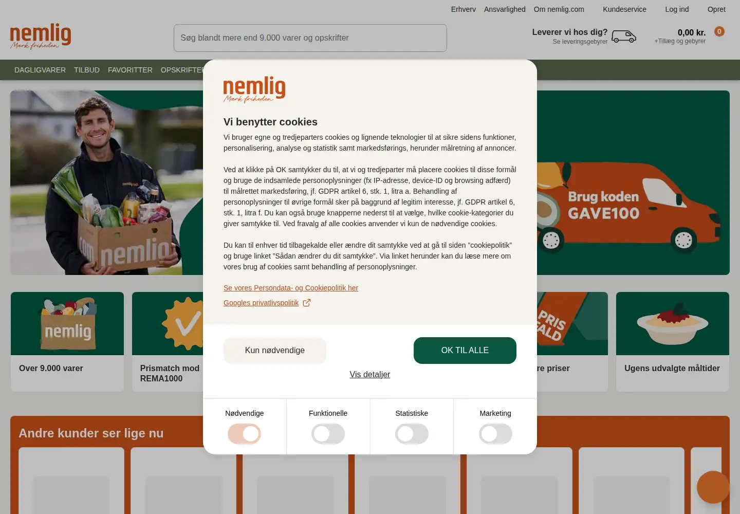 Captured homepage of nemlig.com in the current scan