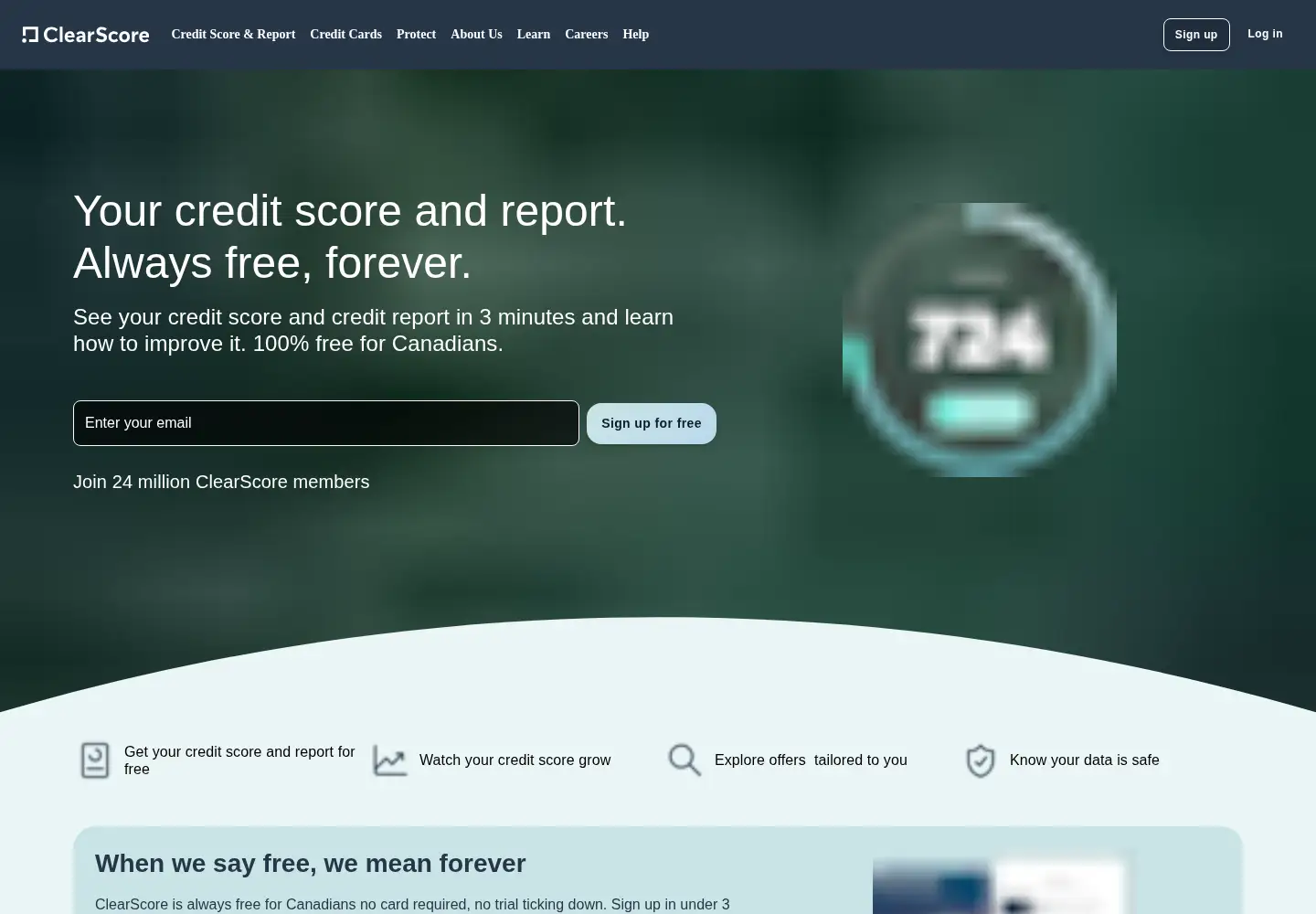 Captured homepage of clearscore.com in the current scan