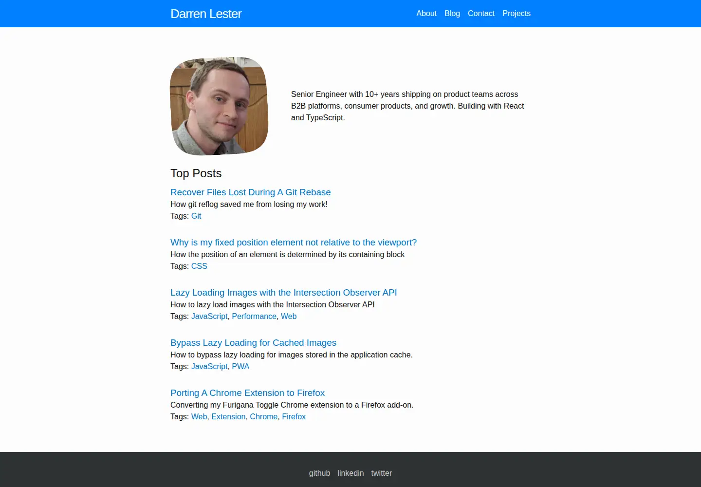 Captured homepage of darrenlester.com in the current scan