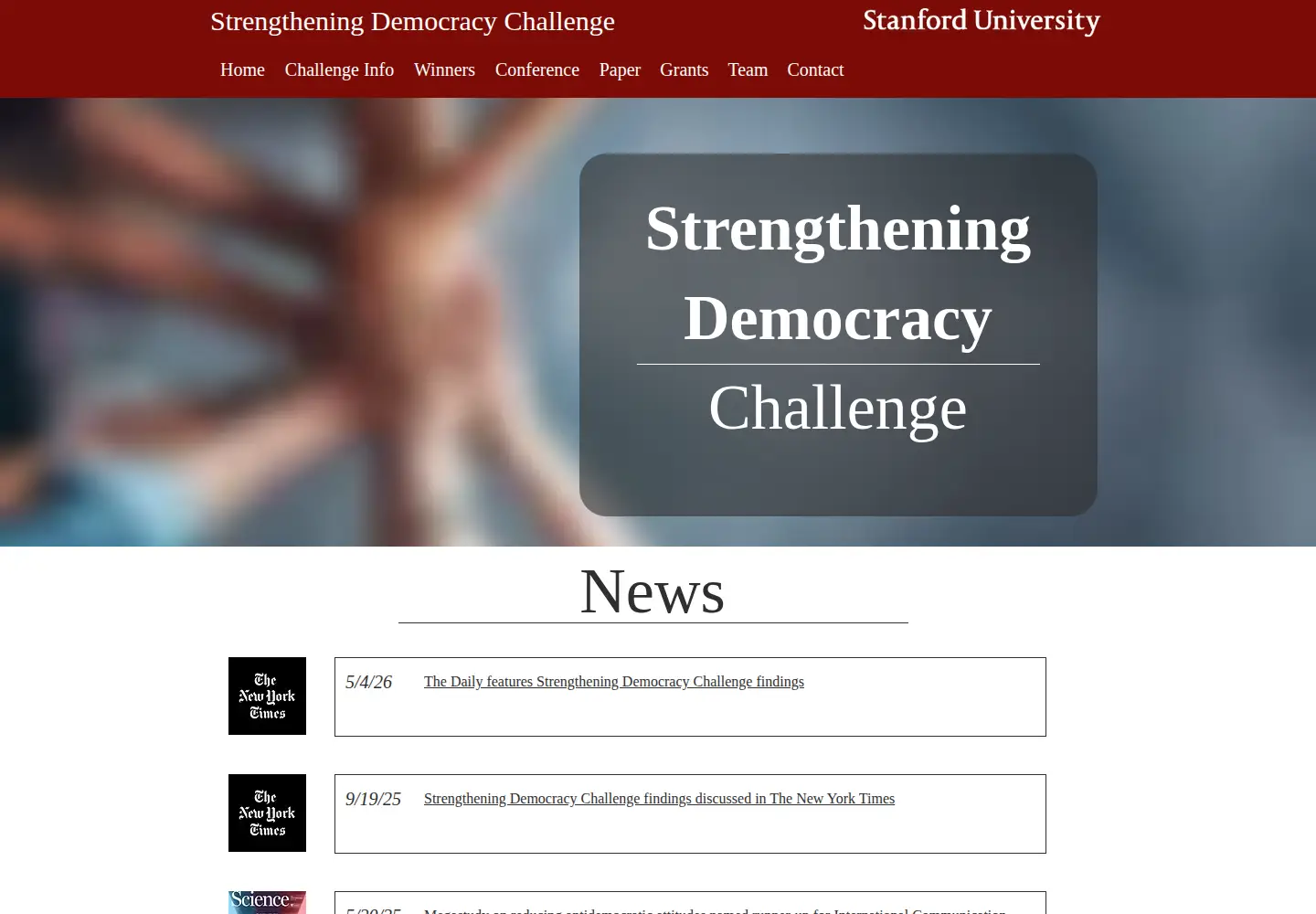 Captured homepage of strengtheningdemocracychallenge.org in the current scan