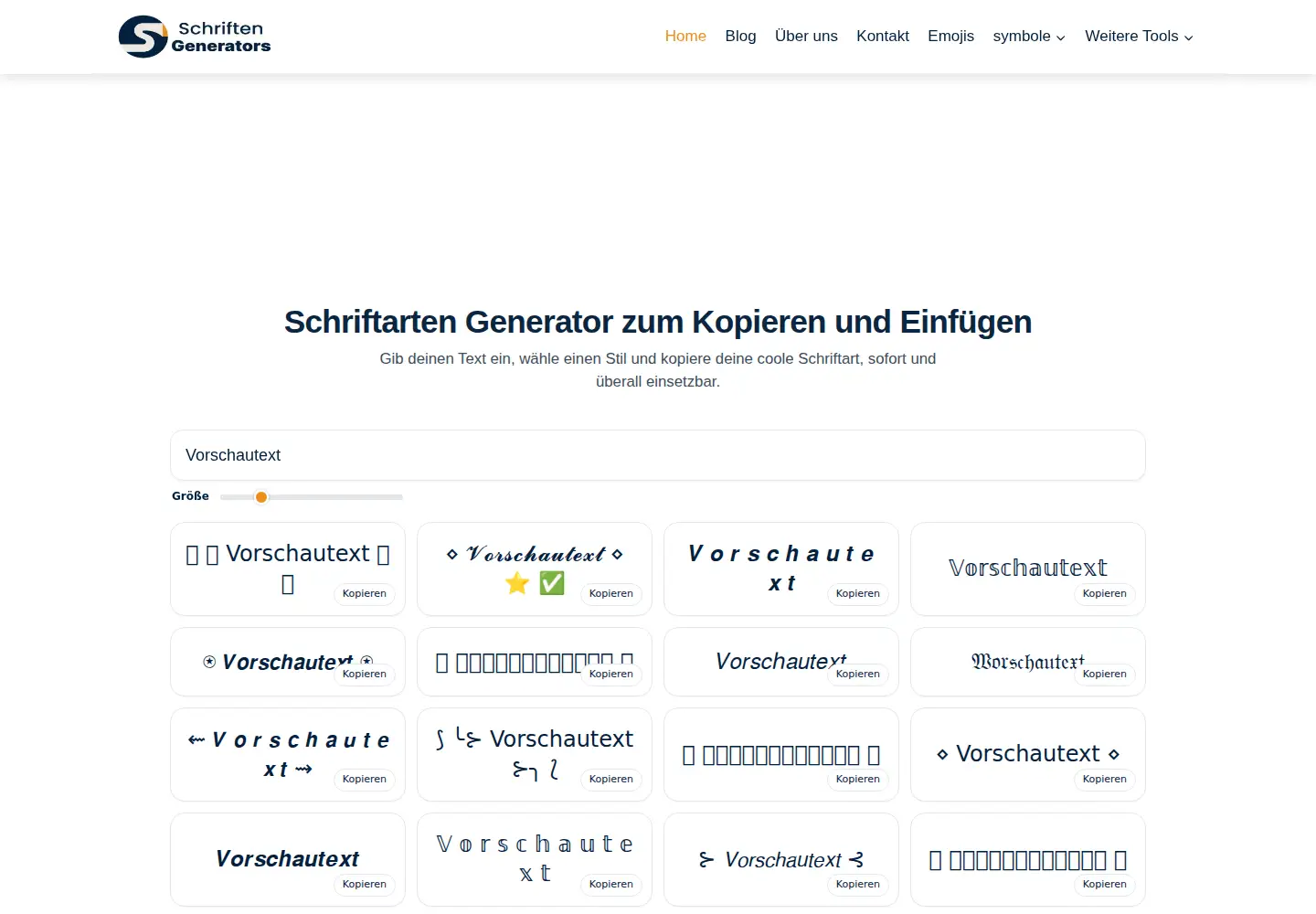 Captured homepage of schriftengenerators.de in the current scan