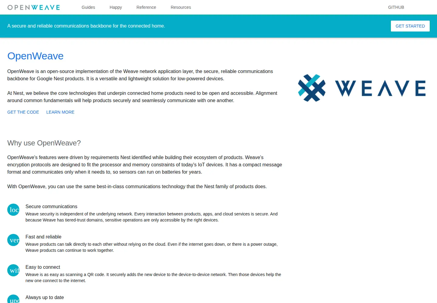 Captured homepage of openweave.io in the current scan