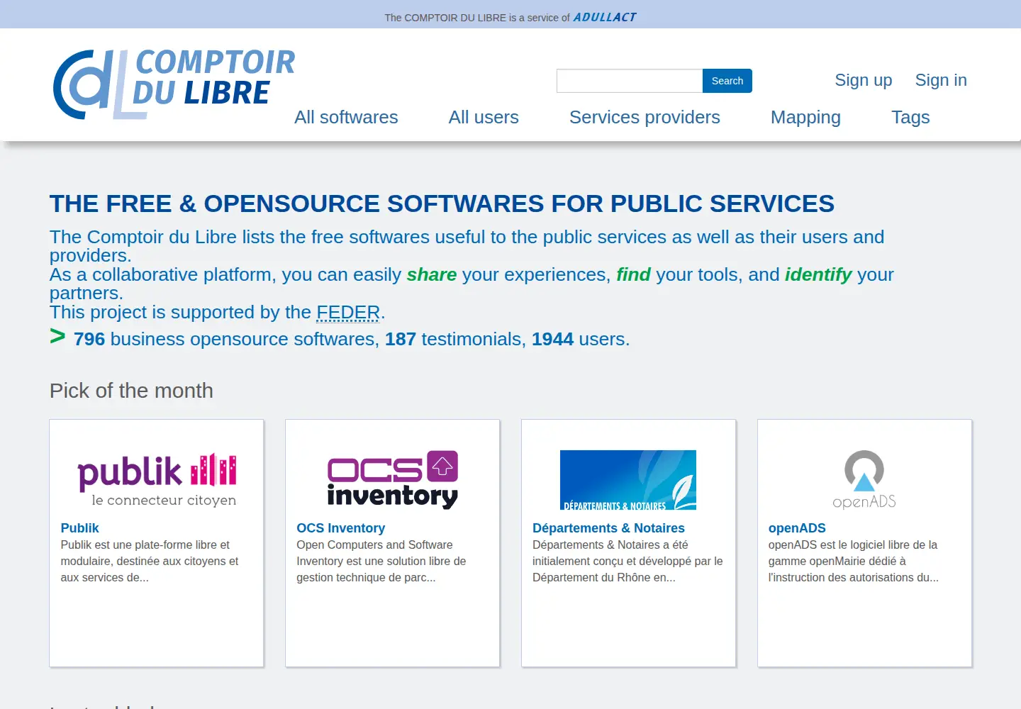 Captured homepage of comptoir-du-libre.org in the current scan