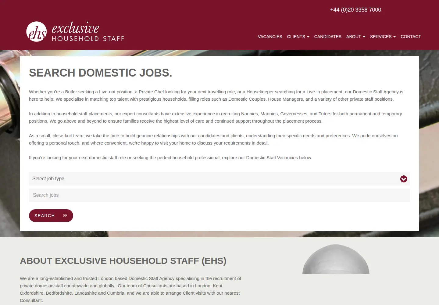Captured homepage of exclusivehouseholdstaff.com in the current scan