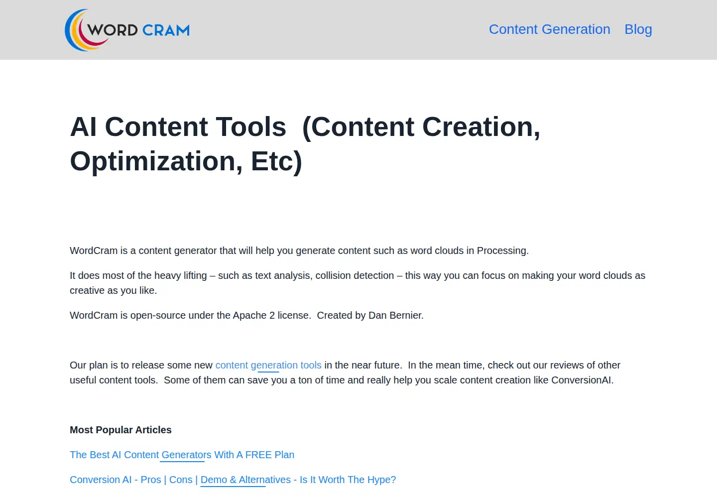 Screenshot of wordcram.org