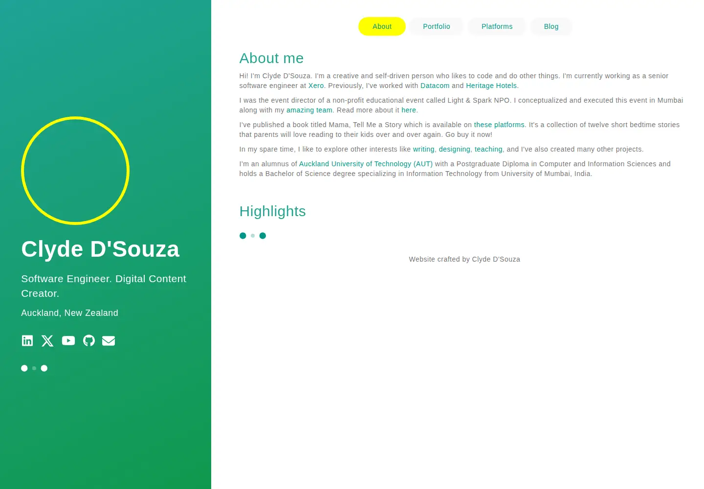 Captured homepage of clydedsouza.net in the current scan
