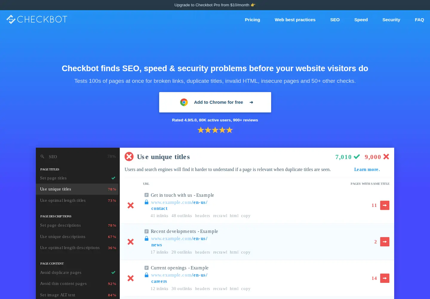 Captured homepage of checkbot.io in the current scan