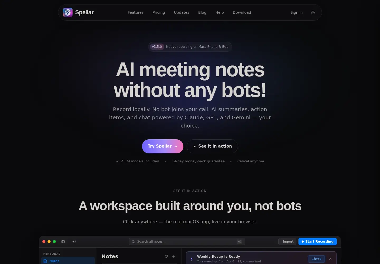 Captured homepage of spellar.ai in the current scan