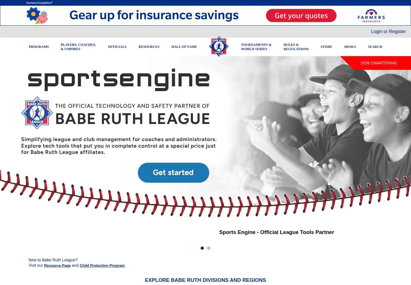Screenshot of baberuthleague.org