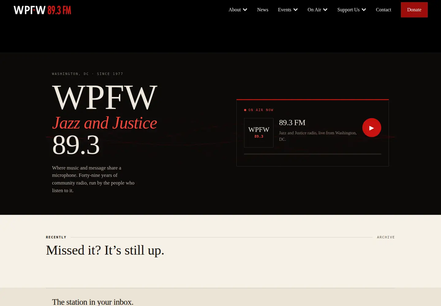 Captured homepage of wpfwfm.org in the current scan