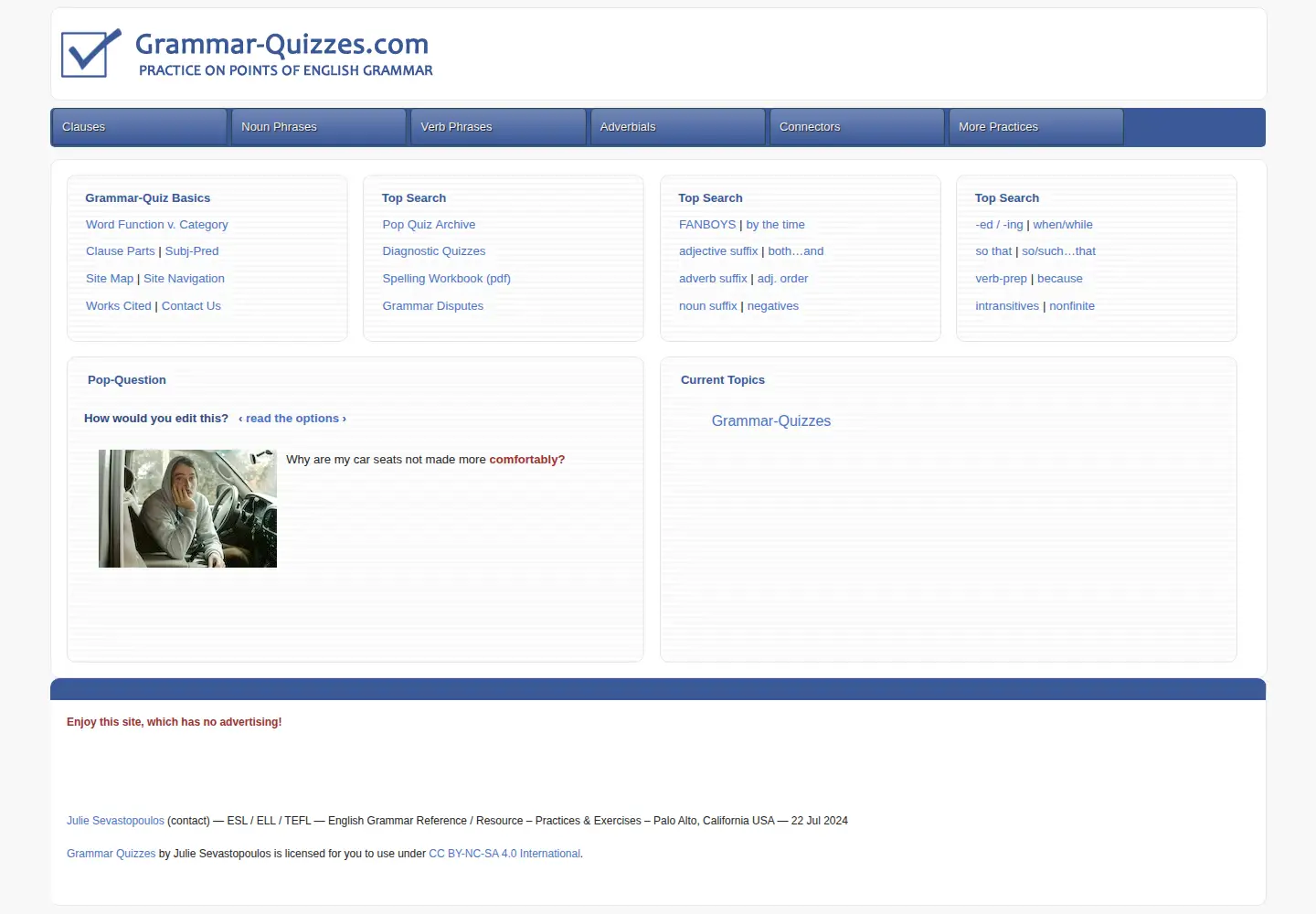 Screenshot of grammar-quizzes.com