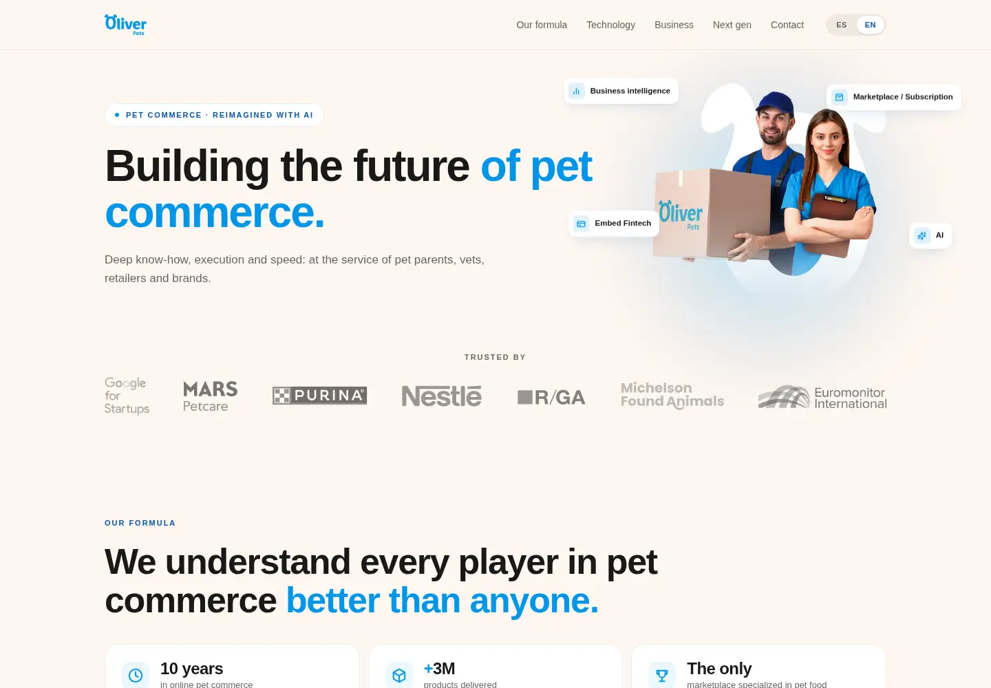 Captured homepage of oliver.pet in the current scan