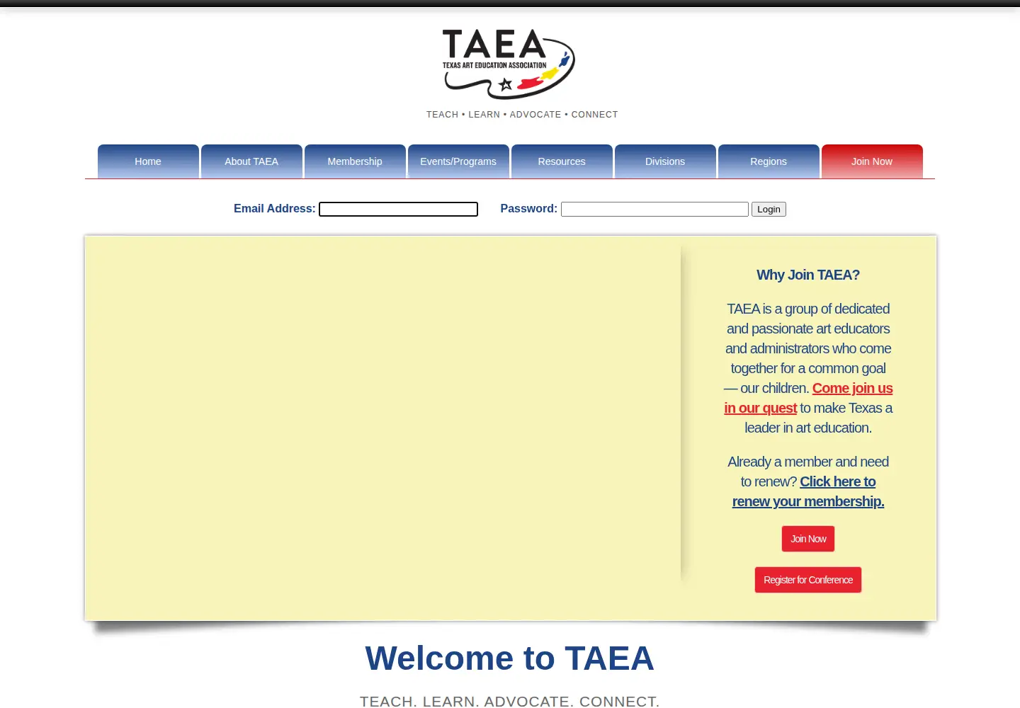 Captured homepage of taea.org in the current scan