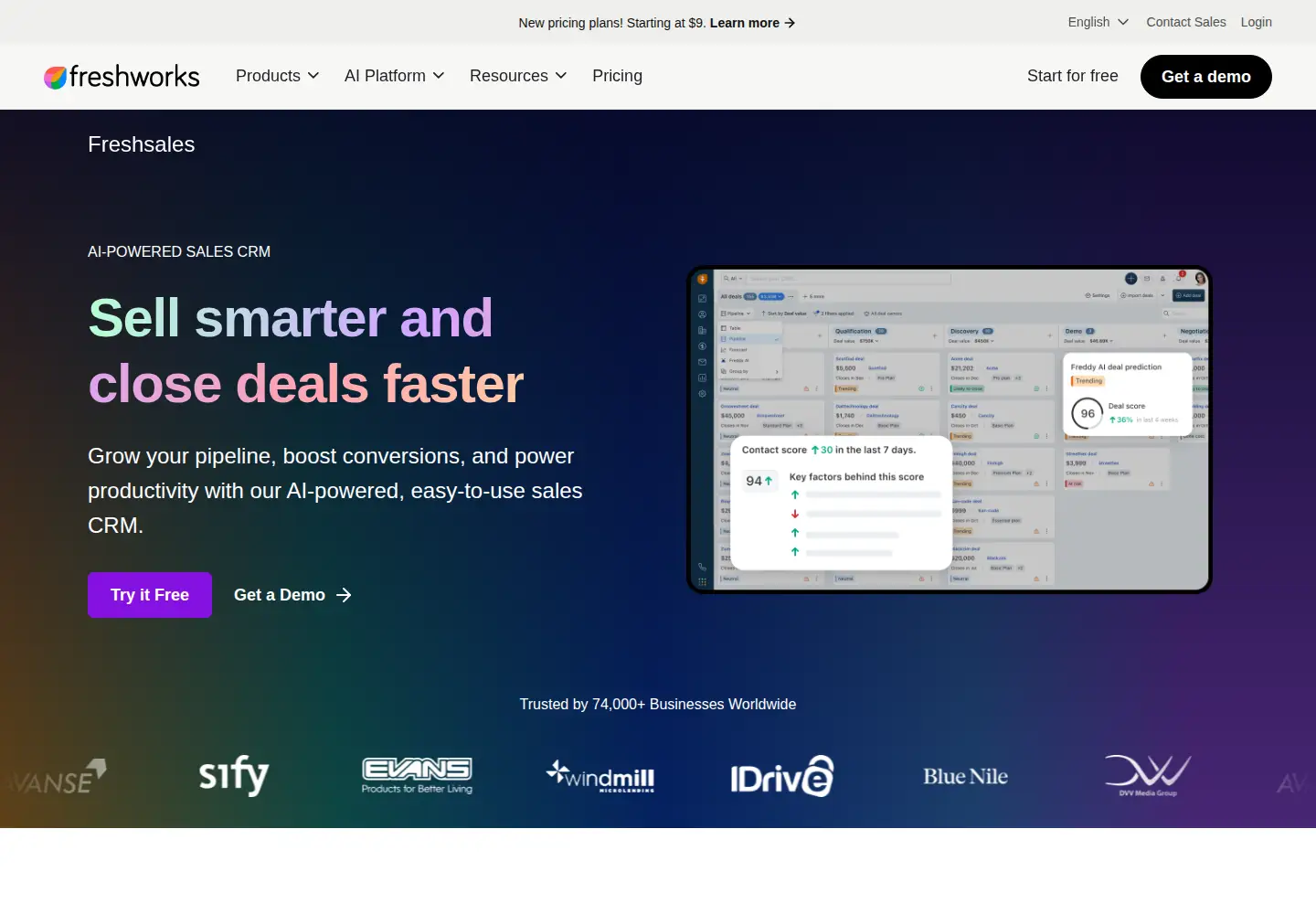 Captured homepage of freshsales.io in the current scan