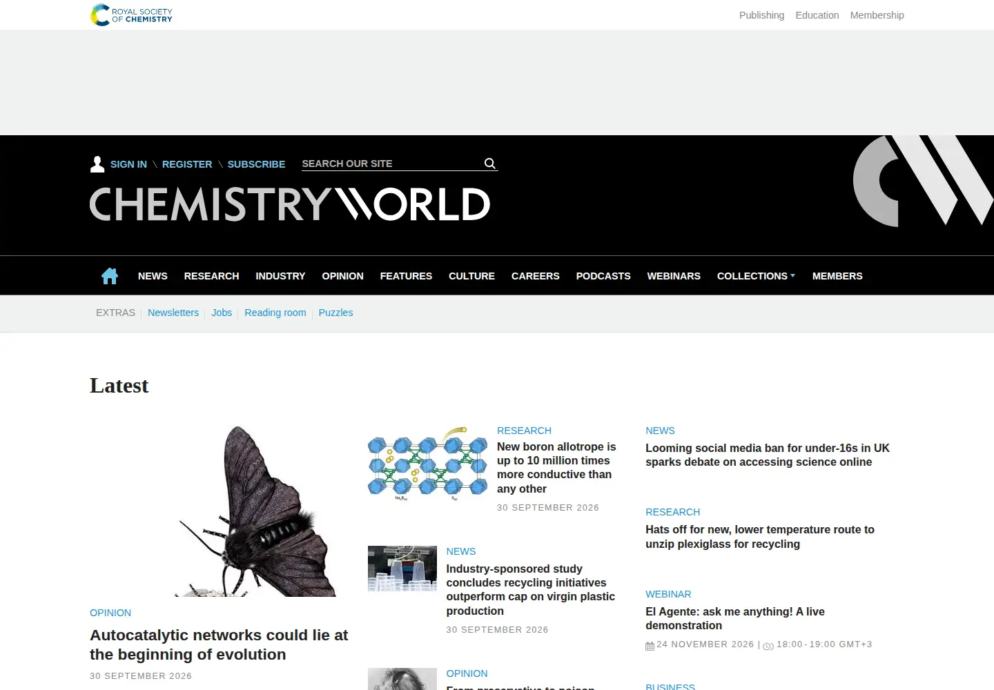 Screenshot of chemistryworld.com