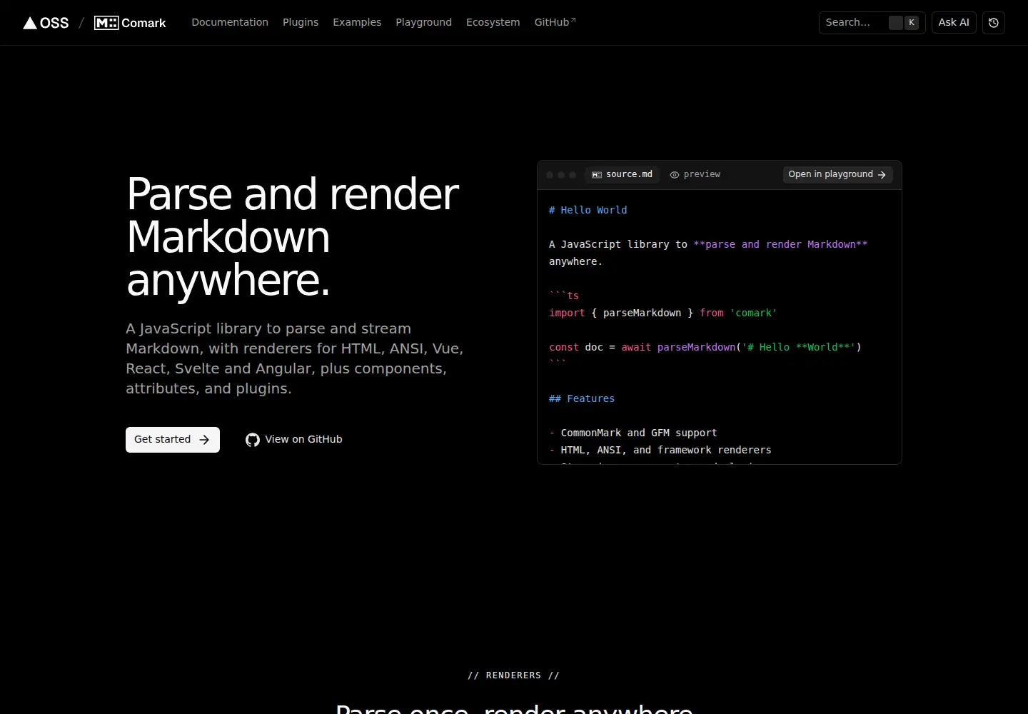 Captured homepage of comark.dev in the current scan