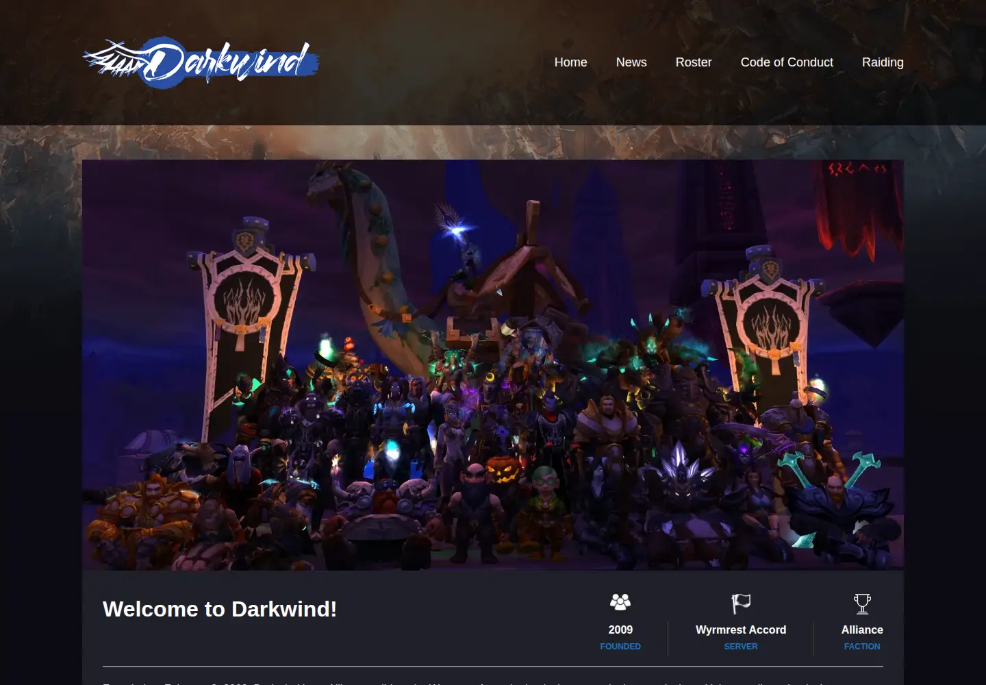 Captured homepage of darkwindguild.com in the current scan