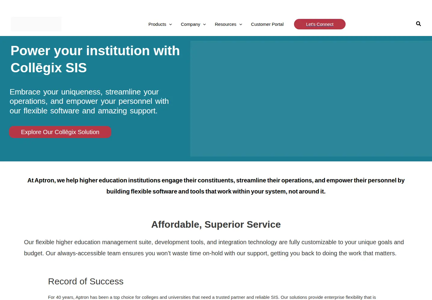 Captured homepage of aptron.com in the current scan
