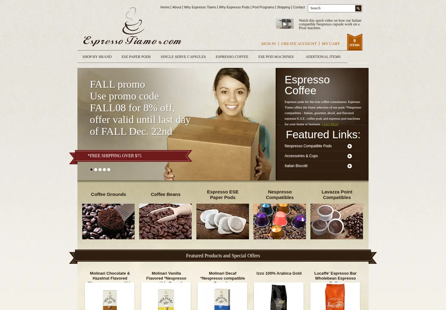 Captured homepage of espressotiamo.com in the current scan