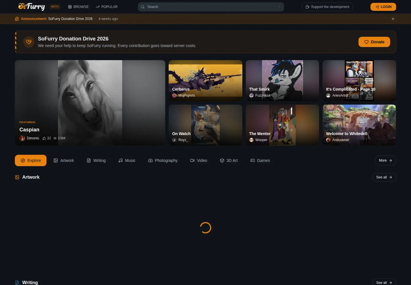 Screenshot of sofurry.com