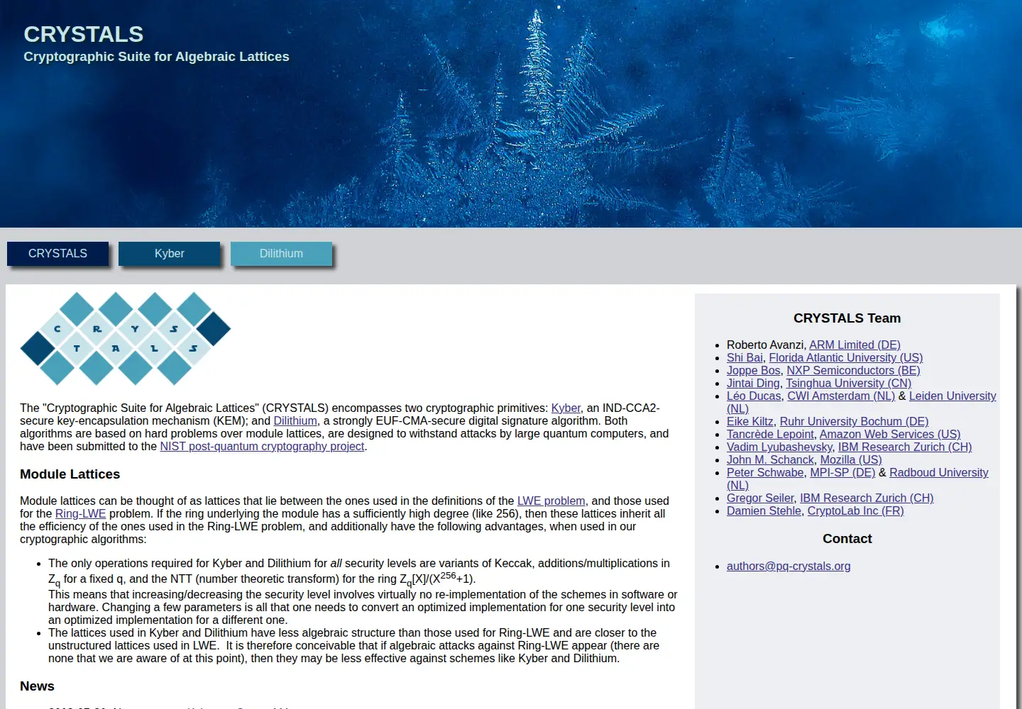 Screenshot of pq-crystals.org