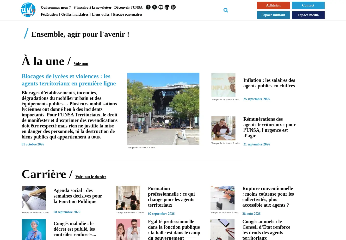 Screenshot of unsa-territoriaux.org