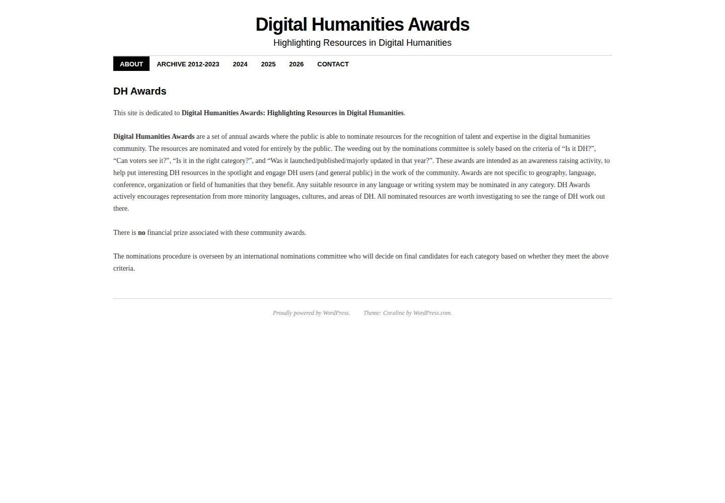 Screenshot of dhawards.org