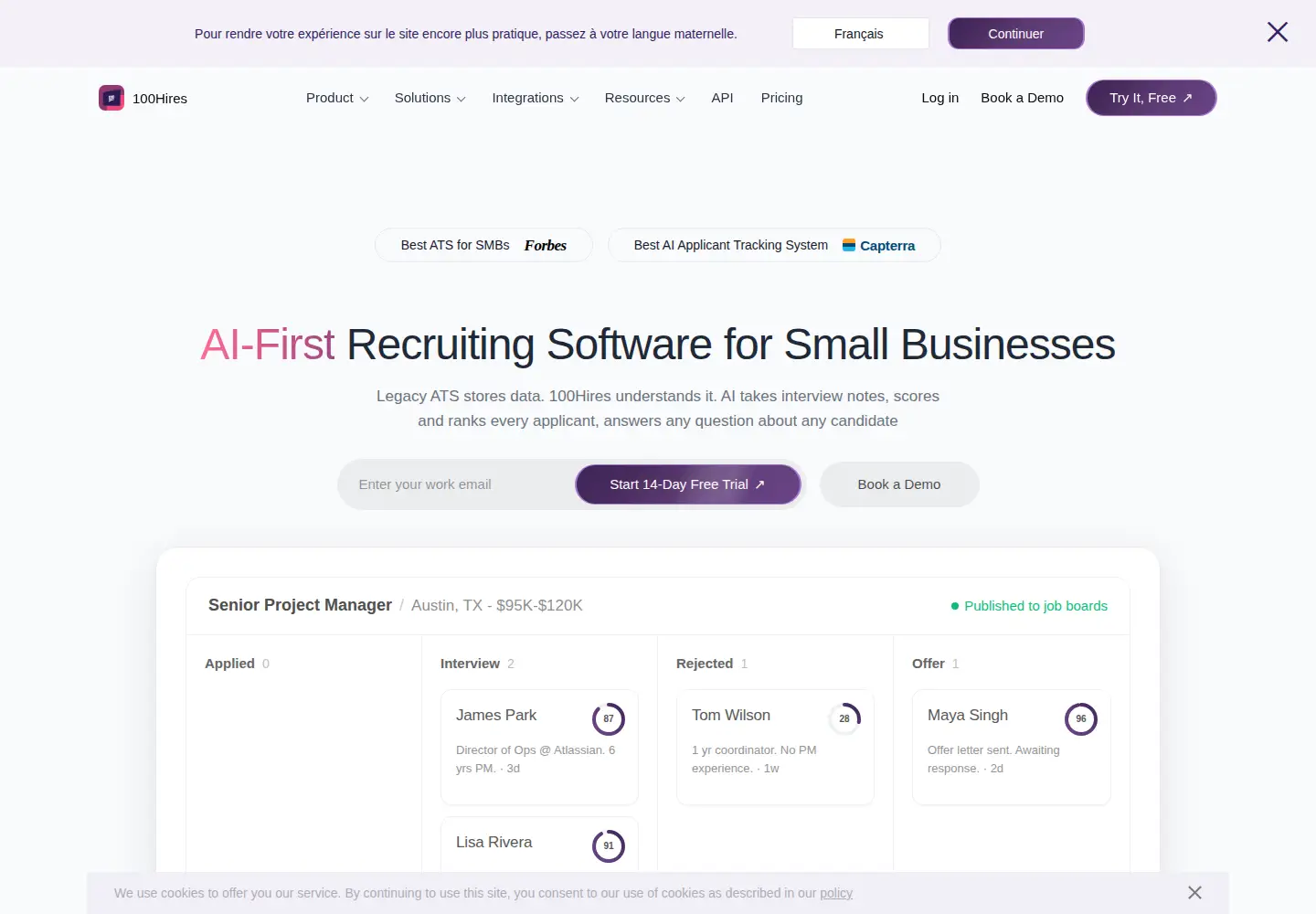 Screenshot of 100hires.com