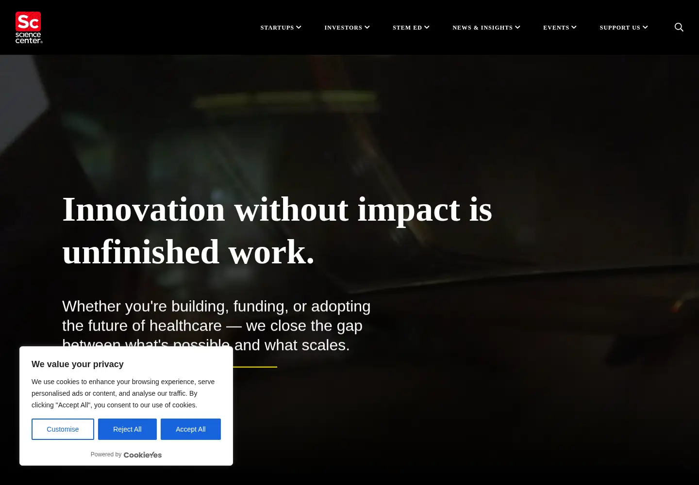 Captured homepage of sciencecenter.org in the current scan