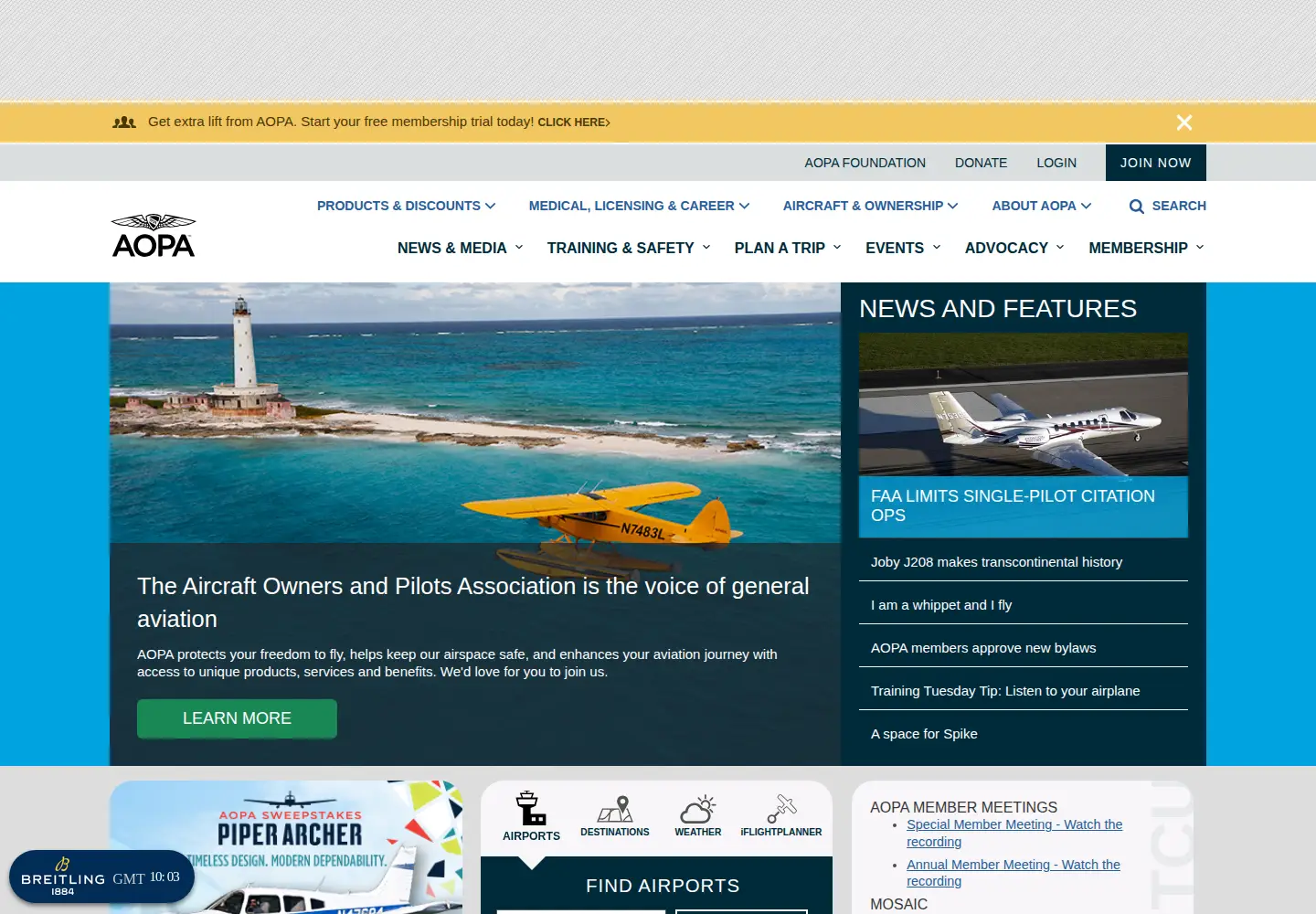 Screenshot of aopa.org