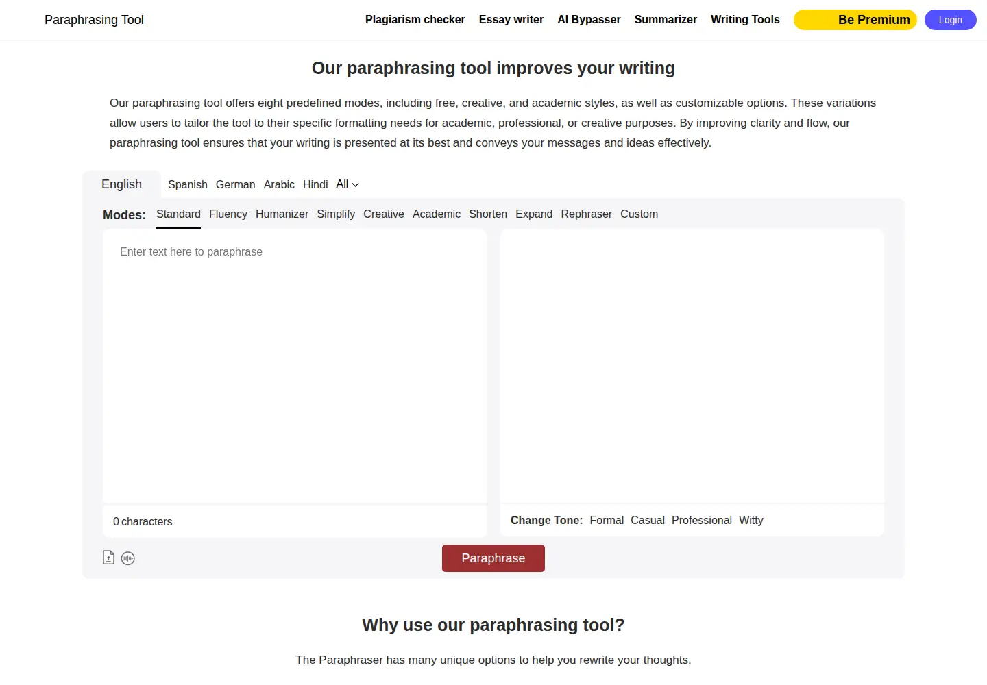 Screenshot of paraphrasingtool.ai