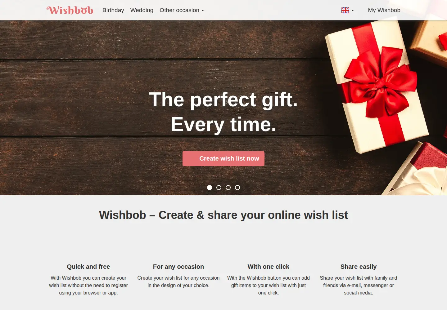 Screenshot of wishbob.com