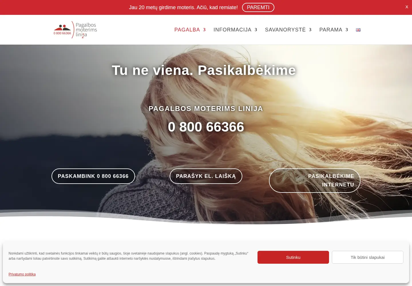 Captured homepage of pagalbosmoterimslinija.lt in the current scan
