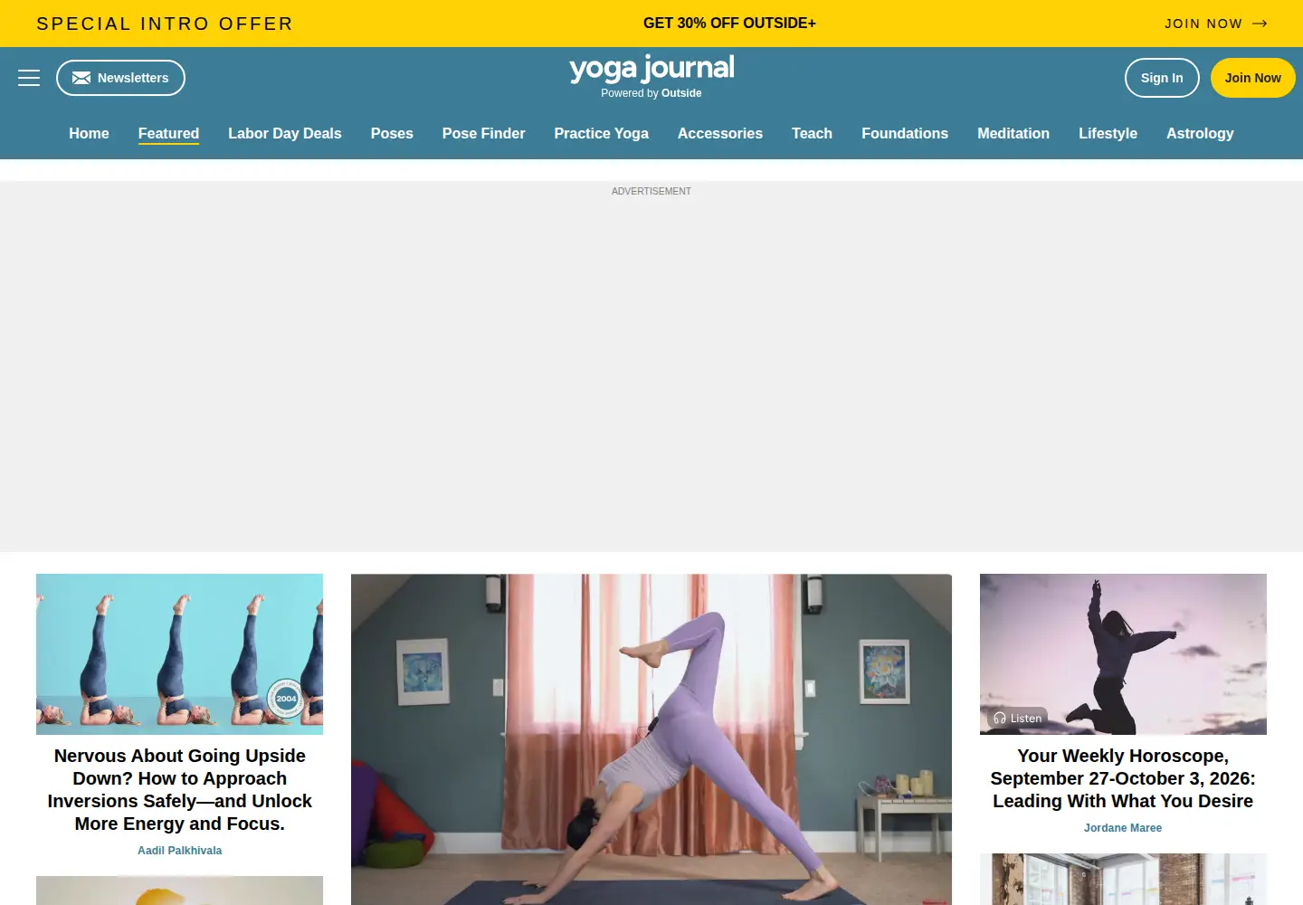 Captured homepage of yogajournal.com in the current scan