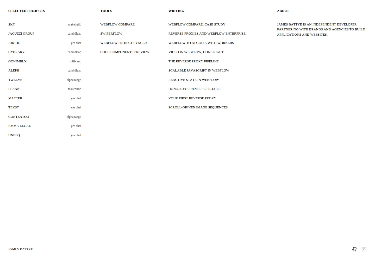 Captured homepage of jamesbattye.dev in the current scan