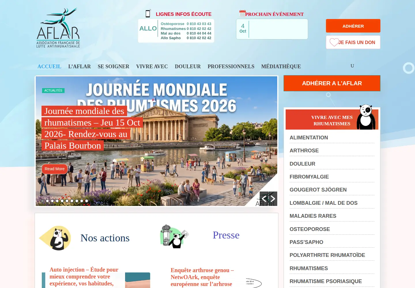 Captured homepage of aflar.org in the current scan