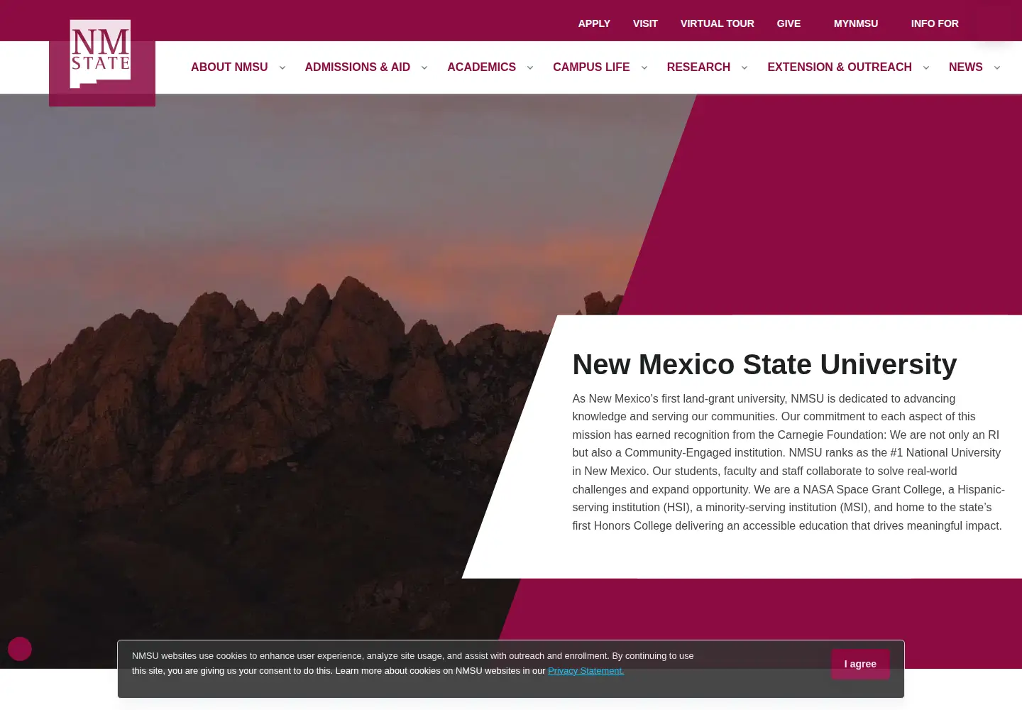Screenshot of nmsu.edu