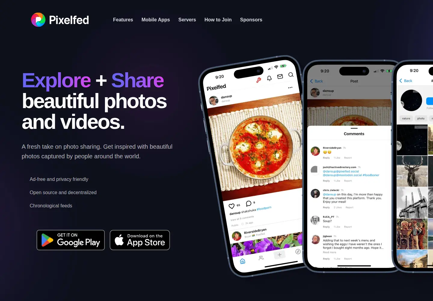 Screenshot of pixelfed.org